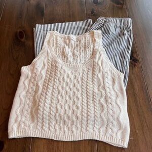 Solai Women’s Outfit-Cream Knit Tank Top with Striped Pants